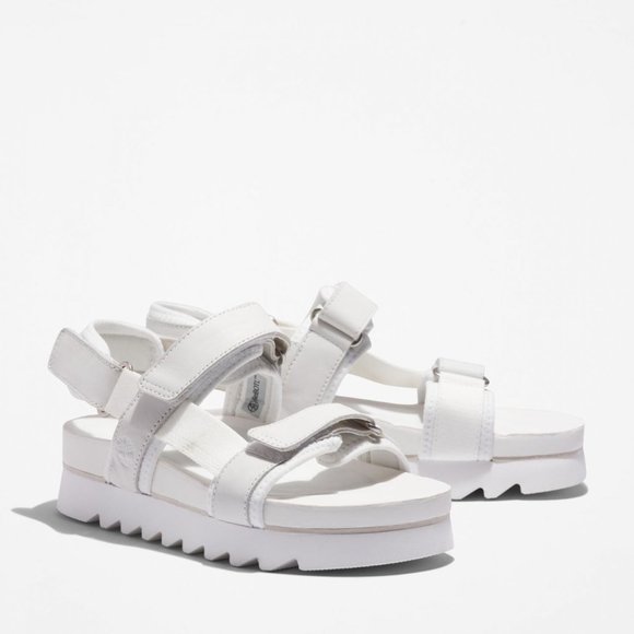 TIMBERLAND WOMEN'S SANTA MONICA SUNRISE BACKSTRAP SANDALS WHITE FULL GRAIN A417 - Picture 1 of 9
